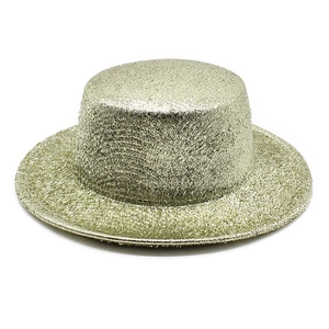 Sparkling champagne gold boater hat with metallic sequins for parties and stage performance