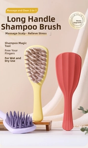 Ginkgo leaf silicone scalp massager brushes in vibrant colors with ergonomic long handles