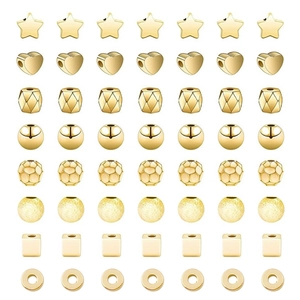 Golden plated CCB beads assortment with stars hearts and spheres for jewelry DIY crafting