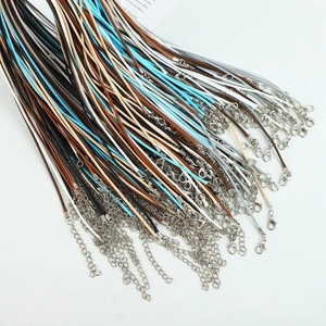 Detailed view of colorful wax cord necklace chains with lobster clasps and extension chains