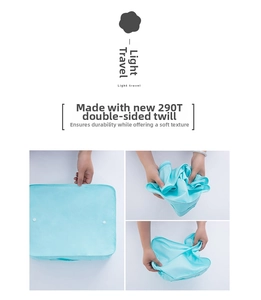 Detail of light blue 290T twill fabric travel organizer bag with soft durable texture