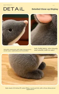 Detailed macro view of soft plush faux fur fabric and realistic acrylic eyes of the mouse doll