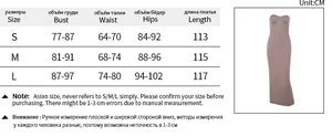Size chart for the elegant slim-fit knitted tube dress with detailed measurements