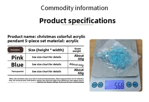 Detailed specs showing weight and material of colorful acrylic Christmas snowflake pendants