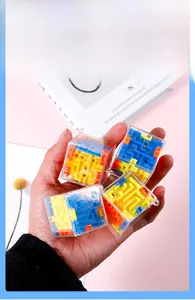 Detail of 4-pack 3D cube maze puzzle with transparent PVC and inner color tracks