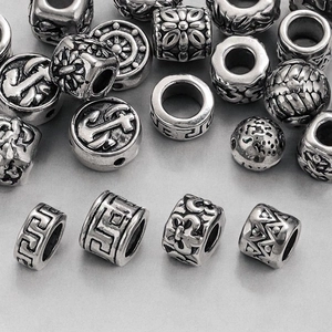 Retro stainless steel spacer beads with engraved relief patterns for DIY jewelry making
