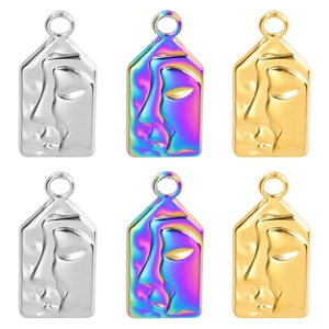 Abstract Human Face Pendant Stainless Steel 18K Gold Plated Artistic Relief DIY Jewelry Making Charms For Women