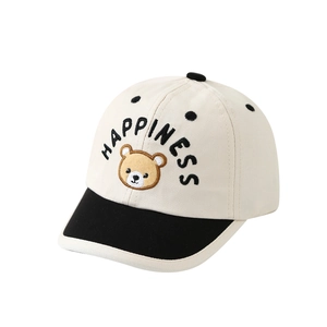 Kids baseball cap with Happiness bear embroidery and black polka dot patterns