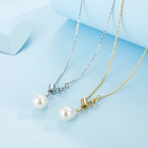 Teardrop Artificial Pearl Pendant Necklace Stainless Steel Y-Shaped Lariat Water Drop Shell Bead Minimalist Elegance Jewelry For Women