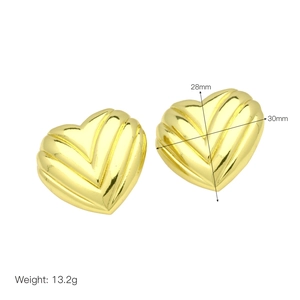 Detailed view of 18k gold plated heart hoop earrings with dimensions 28mm by 30mm