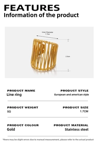 Detailed size specifications for a gold-plated 18K stainless steel hollow coil ring