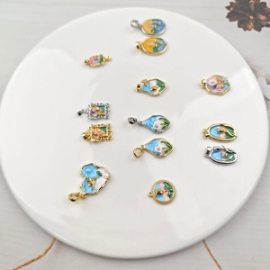 Floral enamel pendant charms in various shapes for DIY necklace and bracelet jewelry making