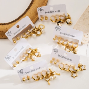 Boucles D'oreilles En Acier Inoxydable Pour Femmes Géométriques Plaquées Or Puce Créoles Pendantes Künstliche Perle Papillon Cœur