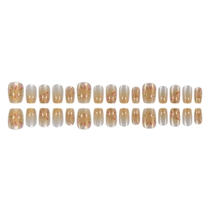 Sparkling gradient cat-eye press-on nails with multi-color firework patterns, 24-piece set