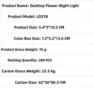 Detailed specifications and dimensions of the creative flower mini magnetic night light