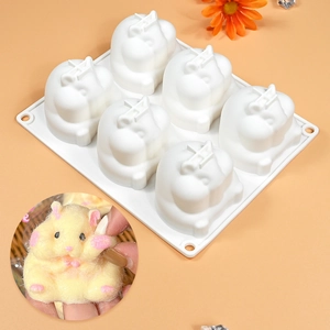 6-cavity hamster silicone mold for mousse cake and 3D plaster crafts with white silicone finish