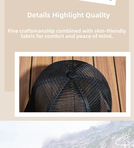 Detailaufnahme der schwarzen Mesh-Baseballkappe mit atmungsaktivem Stoff und Knopf