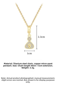 Detailed view of gold S-letter pendant necklace with measurements and size specs
