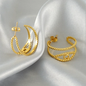 Stainless Steel Geometric Hollow Hoop Earrings Gold Plated Layered Beaded Round Jewelry For Women Ins Style