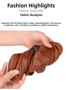 Close-up of soft brown lychee grain PU leather bag showing flexible texture and material