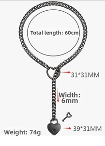 Detailed technical diagram of black Y-shaped heart padlock necklace showing 60cm length