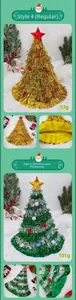 Detail of green and gold tinsel Christmas tree hats with star toppers and ornaments