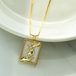 Tarot Pendant Necklace 18K Gold Plated Copper Natural Shell Zircon Hands Eye Geometric Jewelry For Women