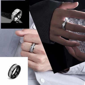 Fashion rime texture titanium steel ring for men and women in silver and black matte finish