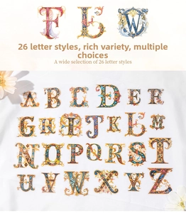 Baroque floral alphabet stickers featuring intricate vintage patterns for scrapbooking