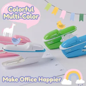 Cucitrici colorate senza punti per bambini e ufficio in rosa, blu e verde