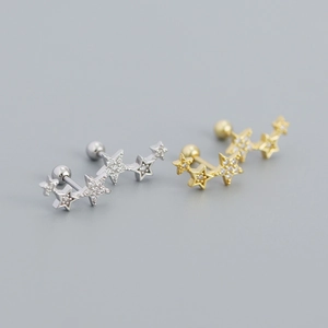 Minimalist S925 silver star screw stud earrings in gold and silver with cubic zirconia
