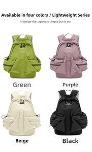 Space series backpacks displayed in four colors green purple beige and black styles