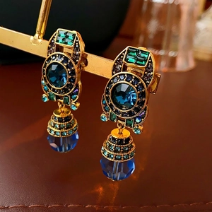 Vintage Baroque Earrings With Silver Earring Post Crystal Rhinestone Palace Style Water Drop Geometric Jewelry For Women