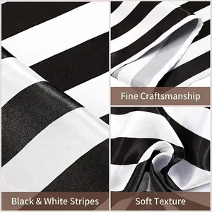 Modern minimalist black and white striped table runner with silky texture and fine sewing