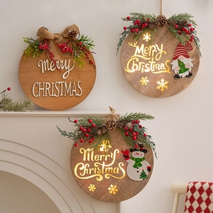 Lighted wooden Christmas ornaments with Santa and Snowman for holiday tree decoration