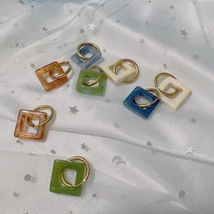 French vintage 18k gold geometric square acrylic earrings in various colors set