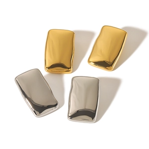 Minimalist rectangular gold and silver stainless steel earrings with wavy textured finish