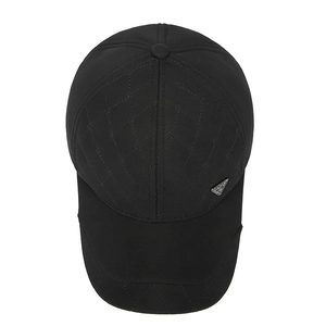 Men's thermal quilted baseball cap in black with ear flaps and silver triangle logo