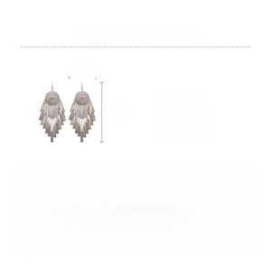 Detailed view of bohemian round tassel earrings showing iron material and size dimensions