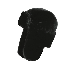 Thick black faux fur trapper hat for winter, windproof ear protection headwear in flat lay
