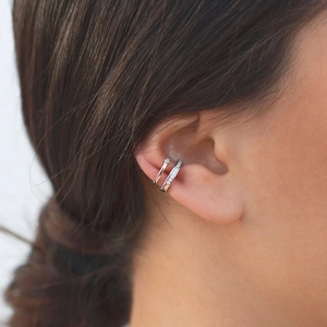 Lot de bagues d'oreille double couche en argent avec zircons sur le cartilage