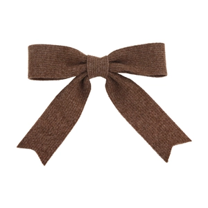 Elegant dark brown knitted bow hair clip with textured corduroy finish for women