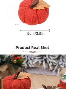 Detailed size specifications for knitted Thanksgiving pumpkins in red and white colors