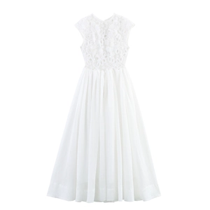 Robe Maxi Élégante En Dentelle Blanche Sans Manches Col Rond Dos Nu Taille Haute Mousseline Robe Longue Style Doux Femme