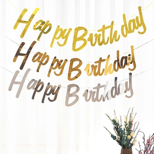 Happy Birthday Banner Metallic Gold Foil Script Garland Hanging Decoration For Party Backdrop Photo Prop Celebrations