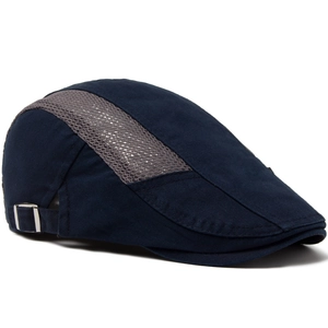 Men's navy blue mesh ivy cap with breathable cotton panel and silver adjustable buckle
