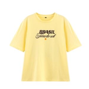 Maglietta Da Donna A Maniche Corte In Misto Cotone Girocollo Stampa Sole Brasile Casual Estiva Allentata