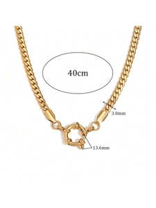 Detail of 18k gold plated Cuban chain necklace with spring clasp and size measurements