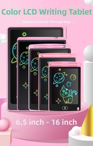 Detail view of pink LCD writing tablets in multiple sizes from 6.5 to 16 inches