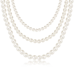 Elegant three-layer faux pearl necklace with minimalist vintage design on white background